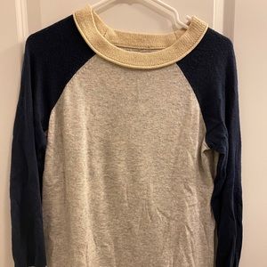 cozy grey sweater with navy and cream accents